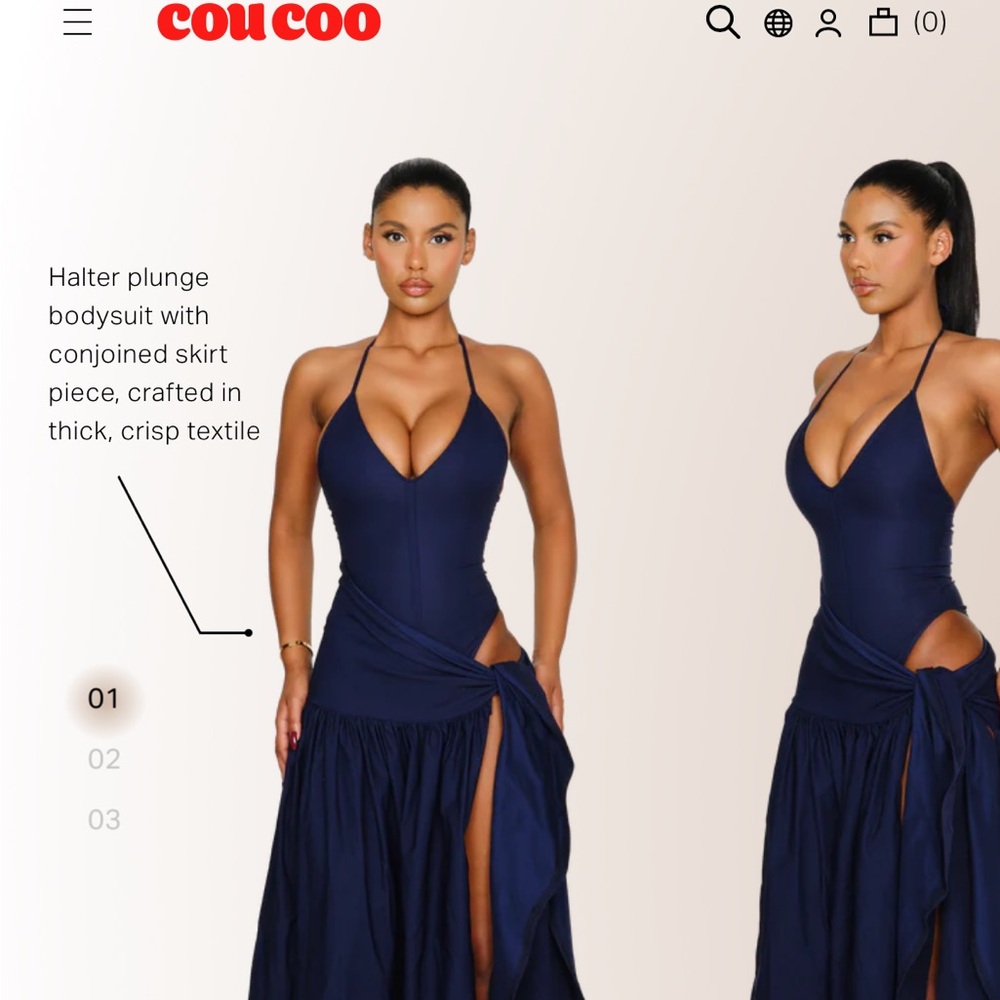 CouCou Navy Halter Plunge High-Low Dress with Side Tie
